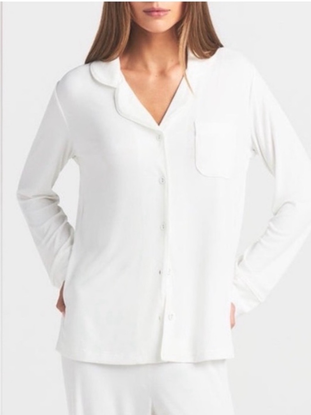 🤍 NWT Skims Soft Lounge Ribbed Long Sleeve Pajama Top 
Marble White Size Small
